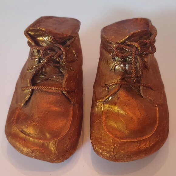 Vintage 1950's Bronze Copper Baby / Child's Lace Up Shoe - Picture 1 of 8